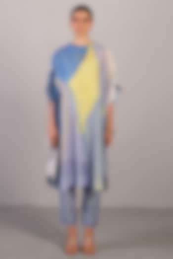 Blueberry & Coral Yellow Linen Silk Kaftan Set by CLOS at Pernia's Pop Up Shop