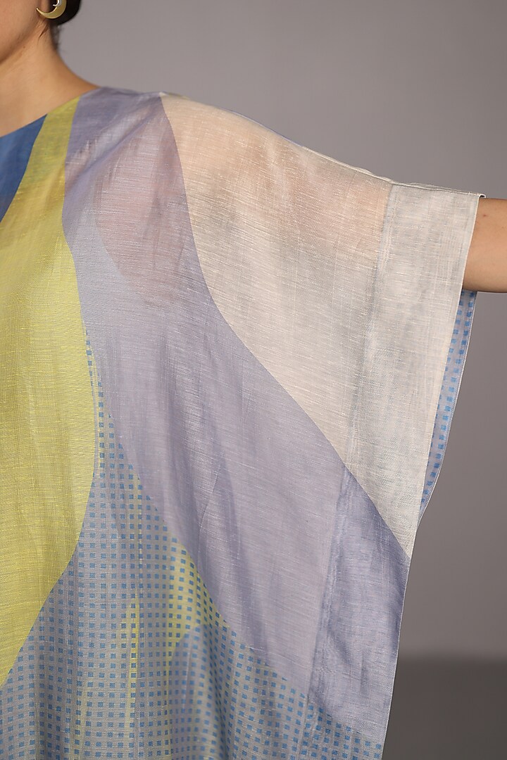 Blueberry & Coral Yellow Linen Silk Kaftan Set by CLOS at Pernia's Pop Up Shop