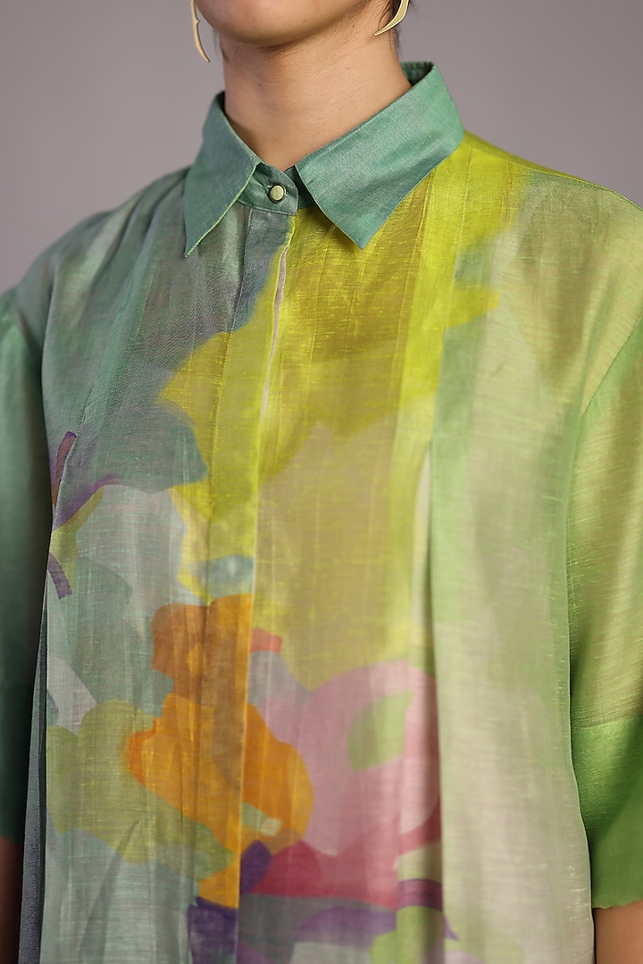 Neon Blue & Green Linen Silk High-Low Kurta Set by CLOS at Pernia's Pop Up Shop