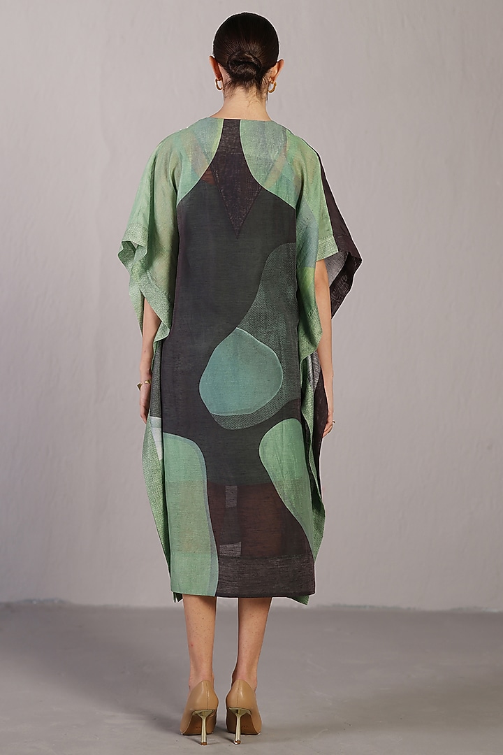 Black & Cool Green Linen Silk Kaftan Dress by CLOS at Pernia's Pop Up Shop