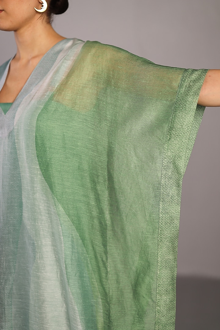 Black & Cool Green Linen Silk Kaftan Dress by CLOS at Pernia's Pop Up Shop