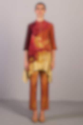 Wine & Cream Linen Silk Co-Ord Set by CLOS at Pernia's Pop Up Shop