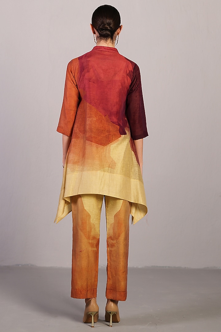 Wine & Cream Linen Silk Co-Ord Set by CLOS at Pernia's Pop Up Shop