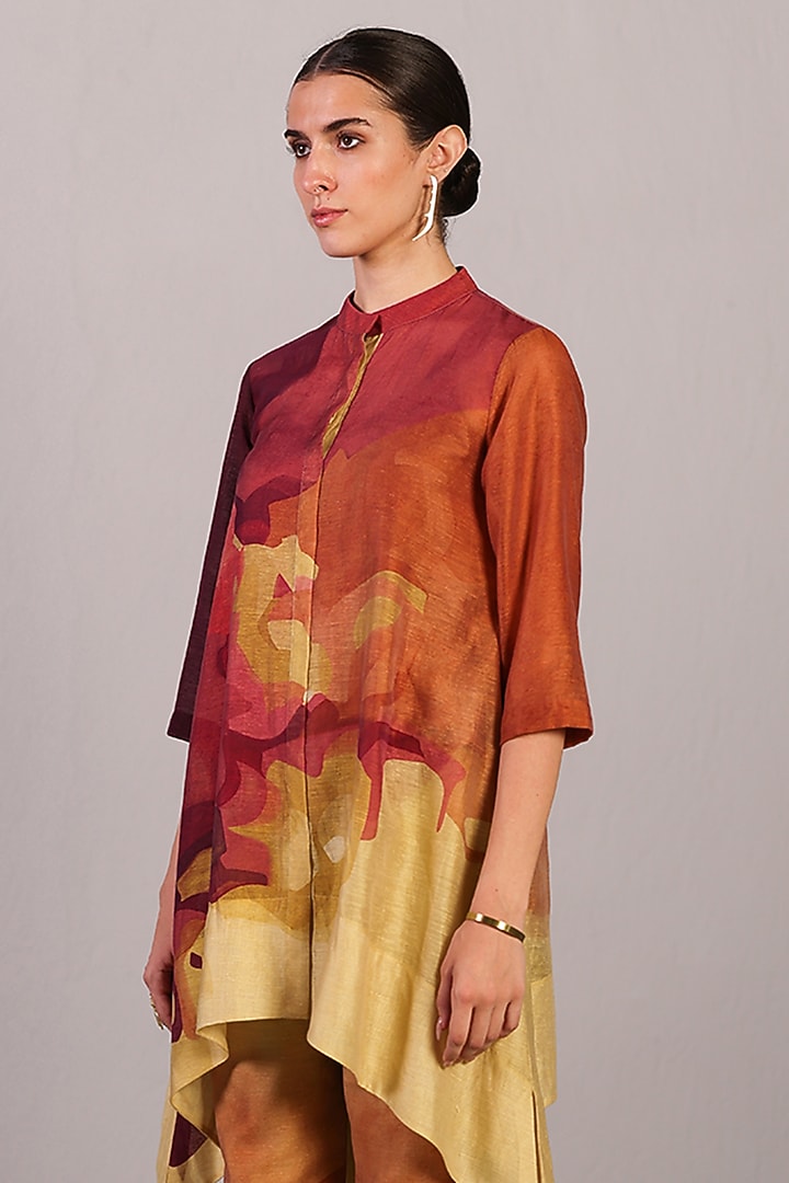 Wine & Cream Linen Silk Co-Ord Set by CLOS at Pernia's Pop Up Shop