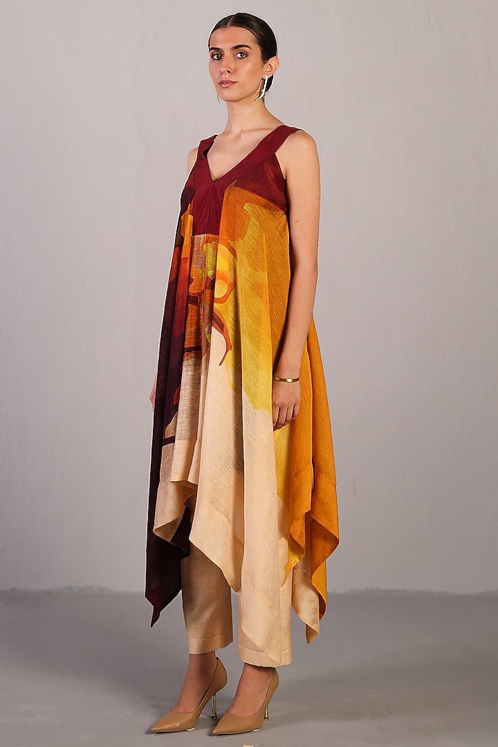 Wine & Cream Linen Silk Co-Ord Set by CLOS at Pernia's Pop Up Shop