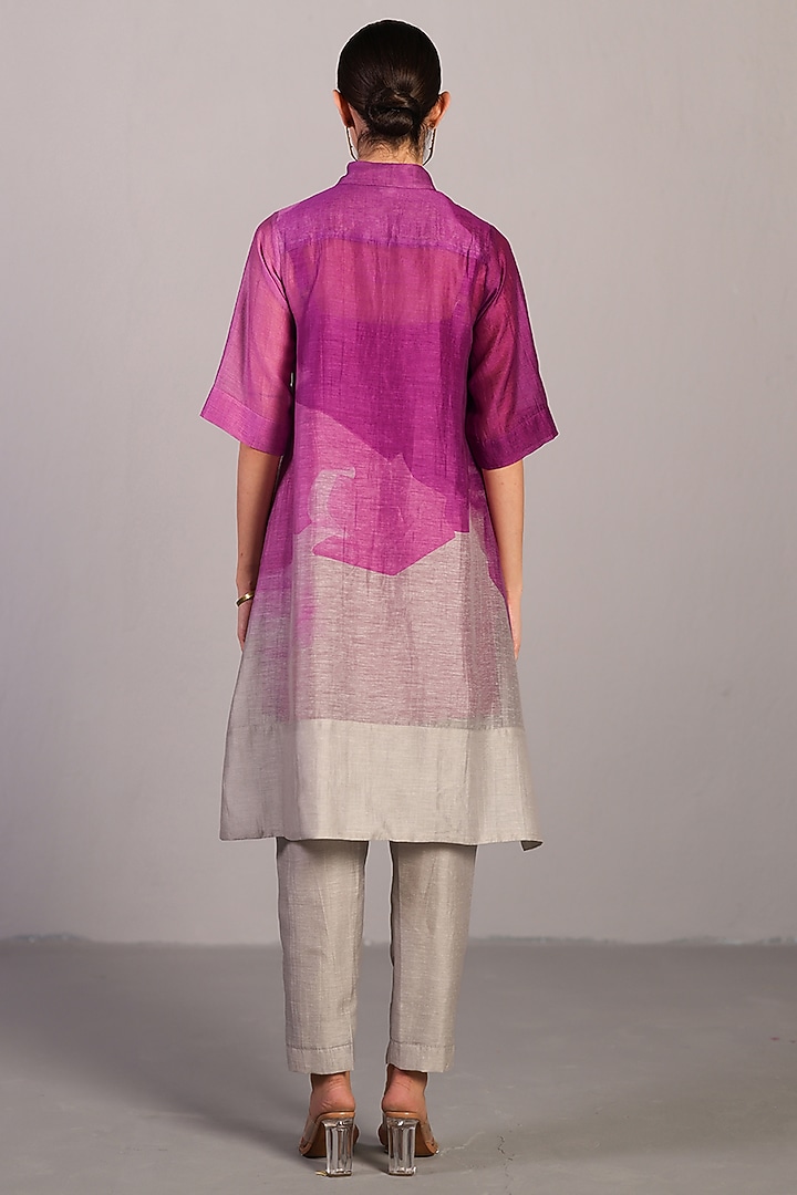 Beetroot Purple & Light Grey Linen Silk Kurta Set by CLOS at Pernia's Pop Up Shop