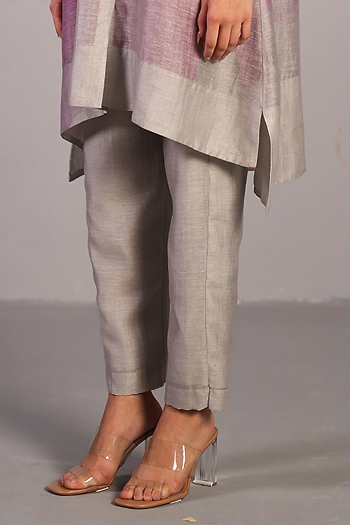Beetroot Purple & Light Grey Linen Silk Kurta Set by CLOS at Pernia's Pop Up Shop