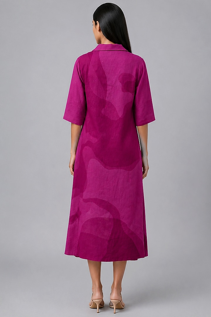 Berry Wine Korean Linen Floral Printed A-Line Midi Summer Dress by CLOS at Pernia's Pop Up Shop