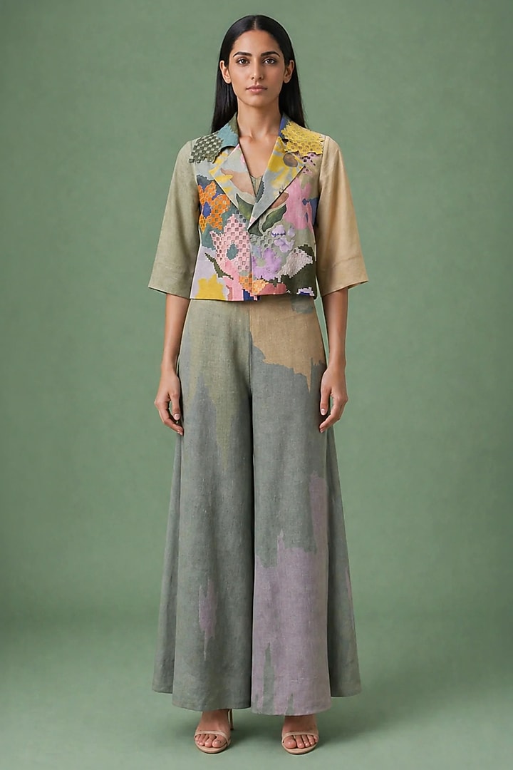 Sage Olive Korean Linen Cutwork Jacket Set by CLOS at Pernia's Pop Up Shop
