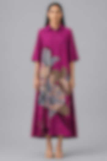 Berry Wine Korean Linen Floral Printed Summer Shirt Dress by CLOS at Pernia's Pop Up Shop