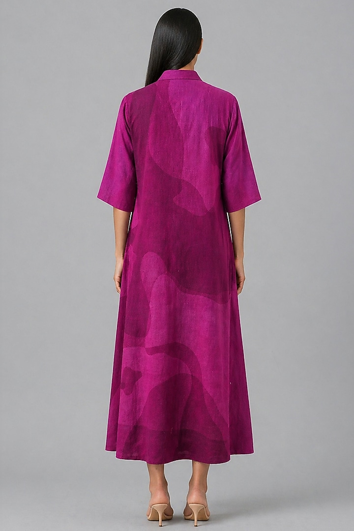 Berry Wine Korean Linen Floral Printed Summer Shirt Dress by CLOS at Pernia's Pop Up Shop