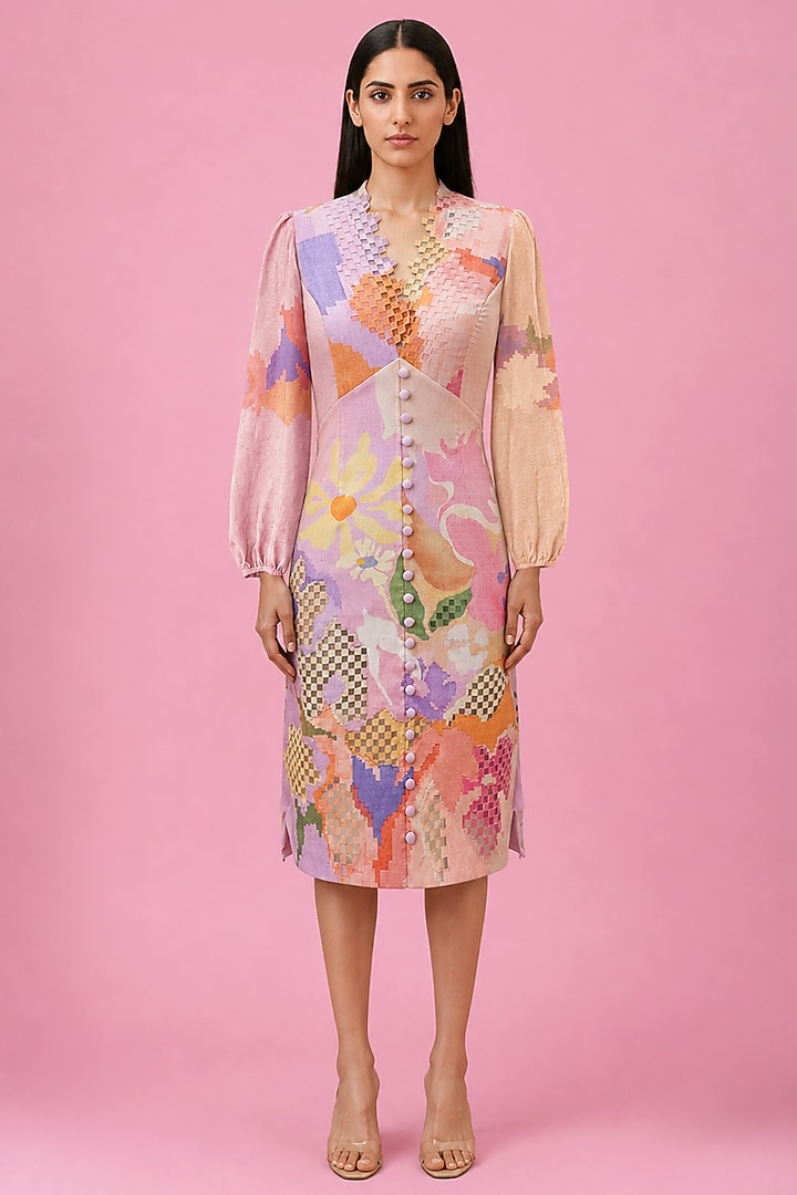 Blush Korean Linen Cutwork Embroidered Midi Vacation Dress by CLOS at Pernia's Pop Up Shop