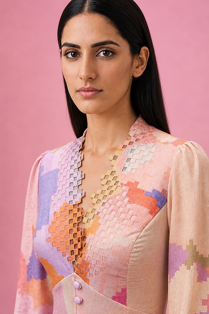 Blush Korean Linen Cutwork Embroidered Midi Vacation Dress by CLOS at Pernia's Pop Up Shop