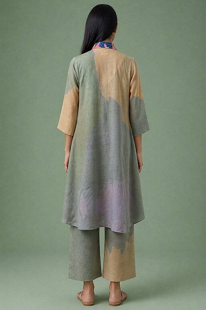 Sage Olive Korean Linen Ikat Printed Asymmetrical Tunic Set by CLOS at Pernia's Pop Up Shop