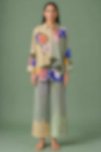 Sage Olive Korean Linen Ikat Printed Co-Ord Set by CLOS at Pernia's Pop Up Shop