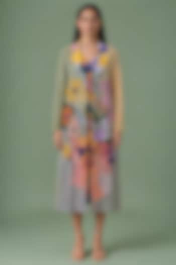 Sage Olive Korean Linen Printed Jacket Cocktail Dress by CLOS at Pernia's Pop Up Shop