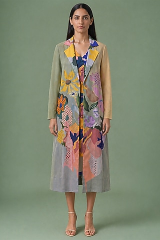 Sage Olive Korean Linen Printed Jacket Dress by CLOS