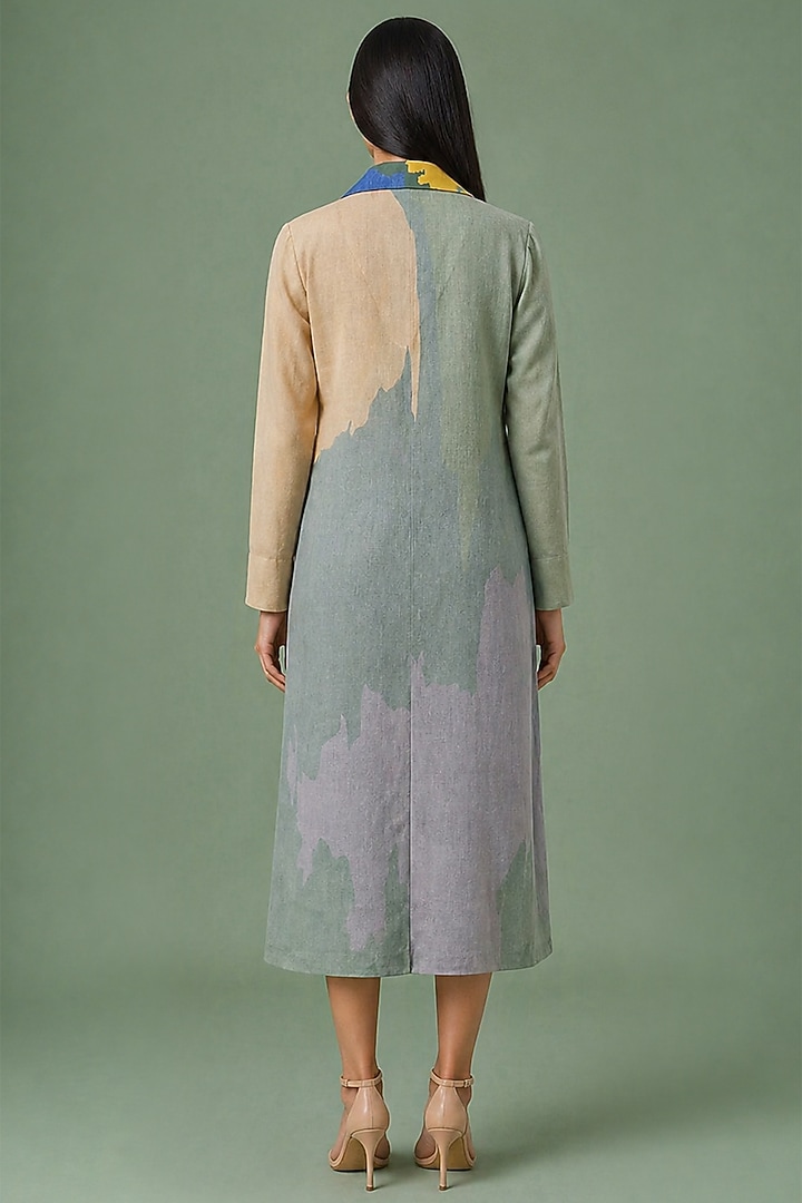 Sage Olive Korean Linen Printed Jacket Cocktail Dress by CLOS at Pernia's Pop Up Shop