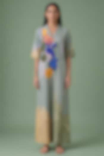 Sage Olive Korean Linen Ikat Floral Cutwork Jumpsuit by CLOS at Pernia's Pop Up Shop