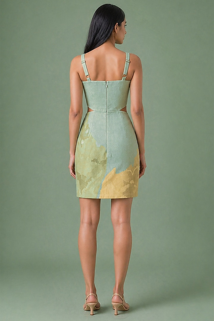 Sage Olive Korean Linen Ikat Floral Cut-Out Mini Vacation Dress by CLOS at Pernia's Pop Up Shop