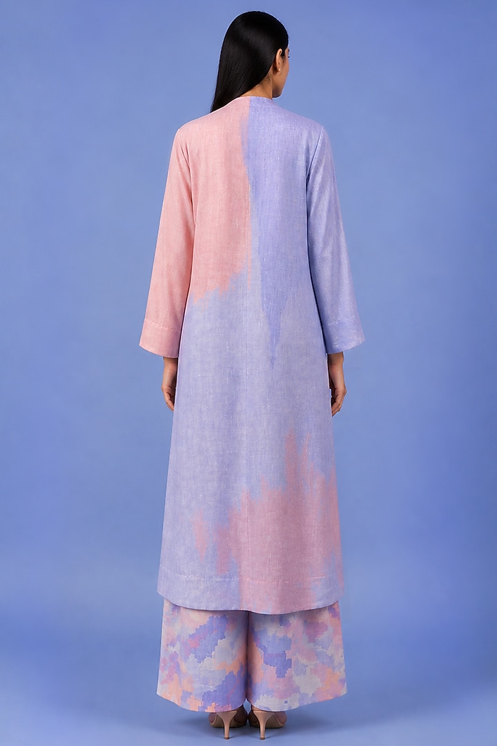 Powder Blue Korean Linen Floral Printed Jacket Set by CLOS at Pernia's Pop Up Shop
