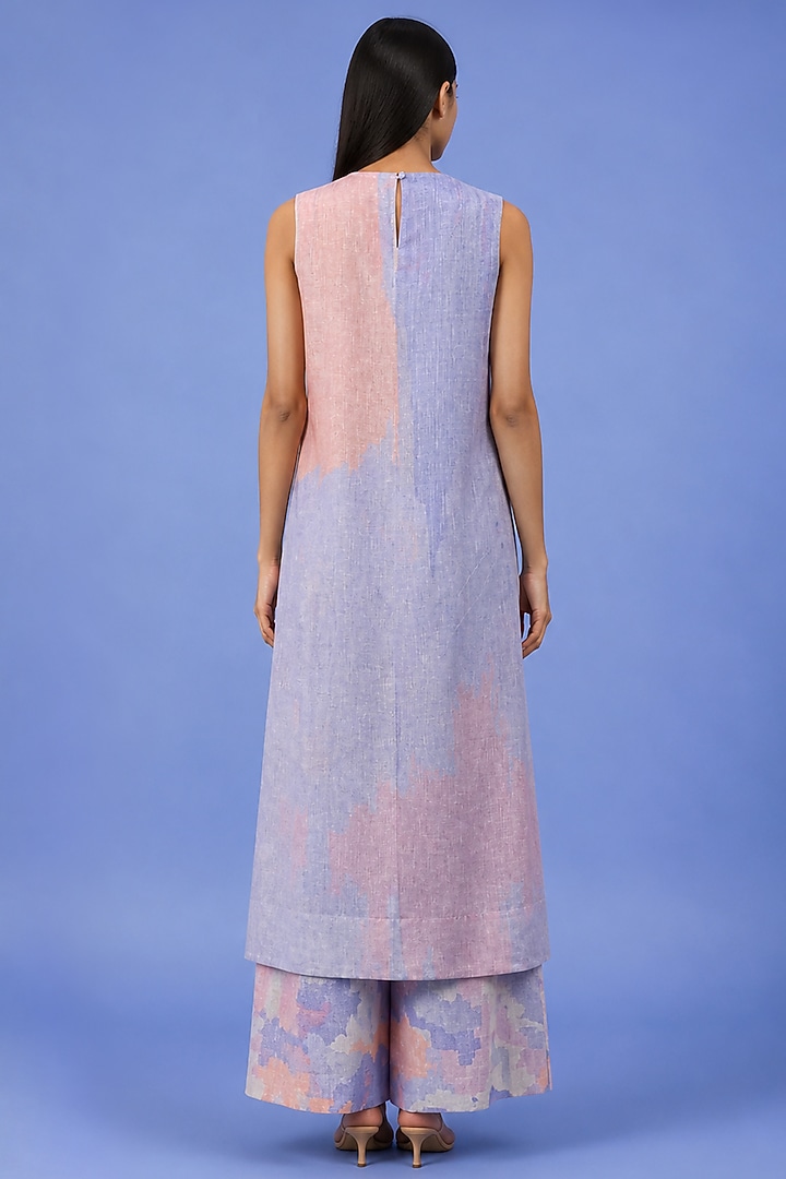 Powder Blue Korean Linen Floral Printed Jacket Set by CLOS at Pernia's Pop Up Shop