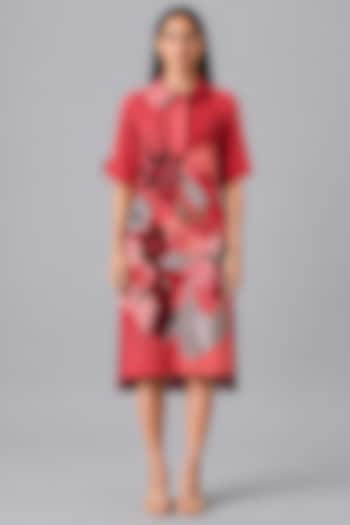 Crimson Rose Korean Linen Floral Printed Vacation Shirt Dress by CLOS at Pernia's Pop Up Shop