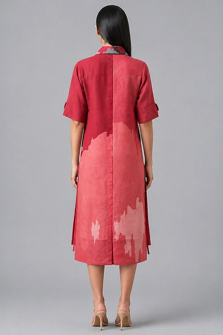 Crimson Rose Korean Linen Floral Printed Vacation Shirt Dress by CLOS at Pernia's Pop Up Shop