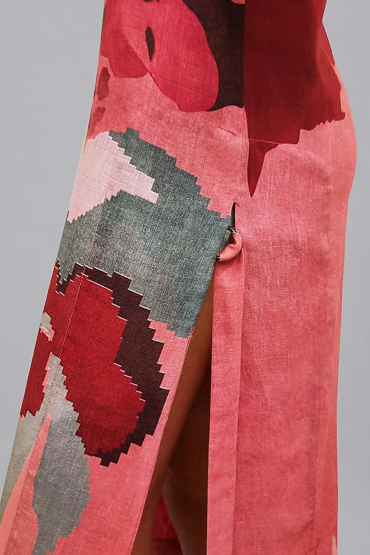 Crimson Rose Korean Linen Floral Printed Vacation Shirt Dress by CLOS at Pernia's Pop Up Shop