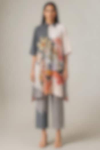Slate Ivory Korean Linen Abstract Floral Printed Kurta Set by CLOS at Pernia's Pop Up Shop