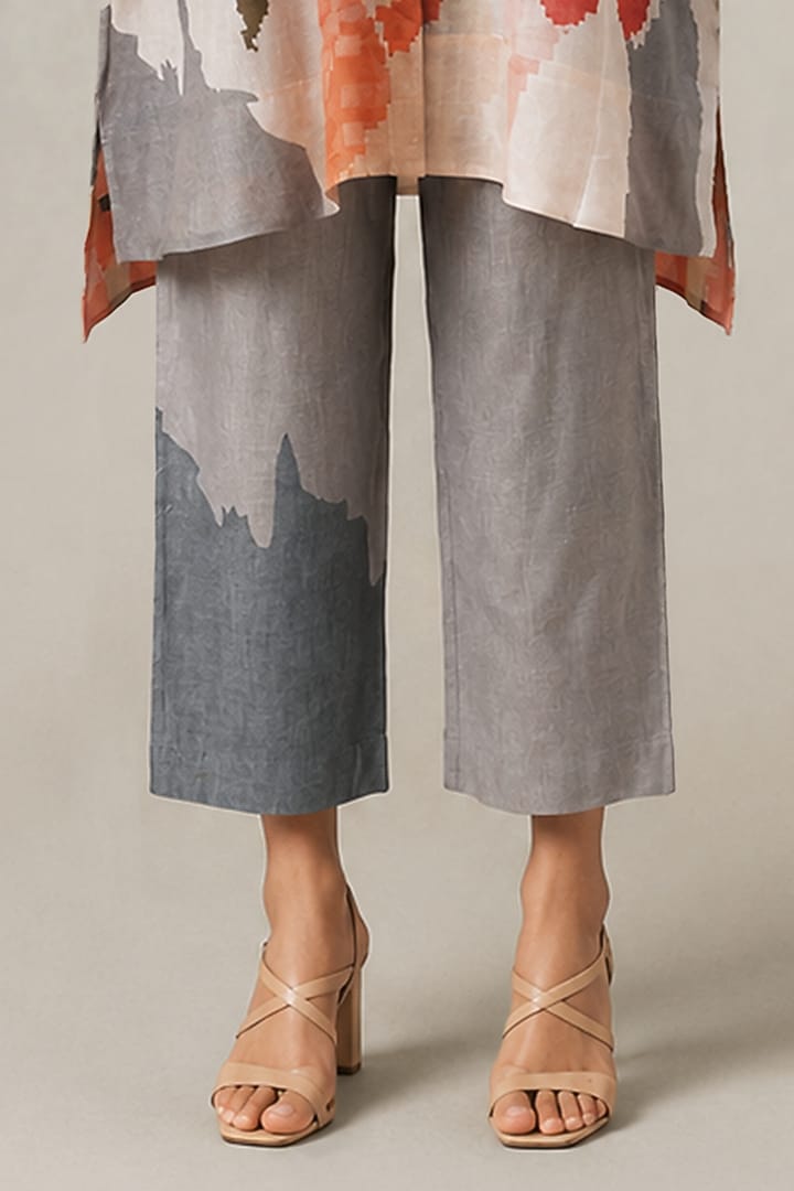 Slate Ivory Korean Linen Abstract Floral Printed Kurta Set by CLOS at Pernia's Pop Up Shop