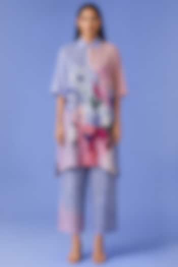 Powder Blue Korean Linen Abstract Floral Printed Kurta Set by CLOS at Pernia's Pop Up Shop