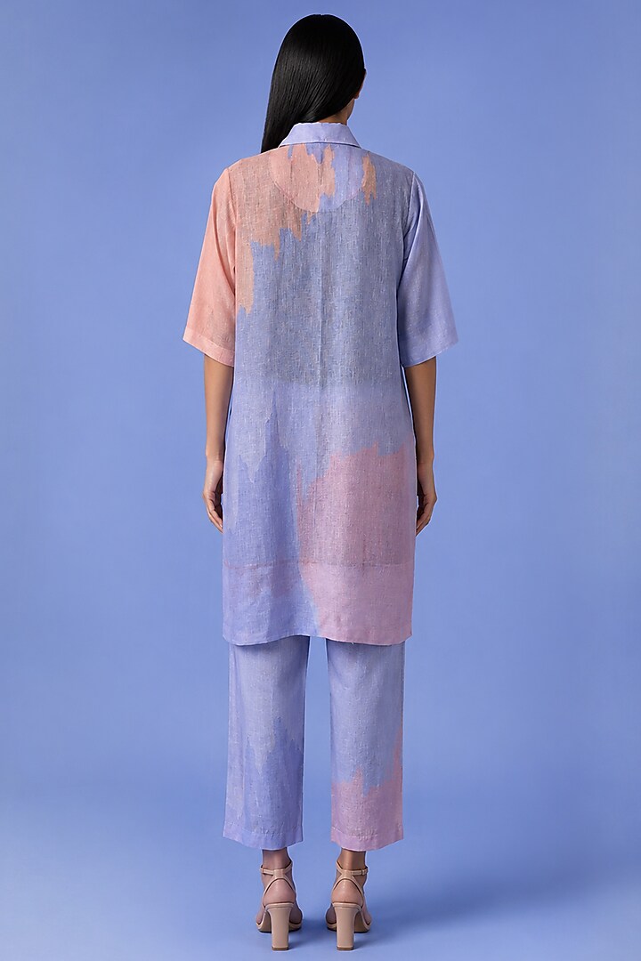 Powder Blue Korean Linen Abstract Floral Printed Kurta Set by CLOS at Pernia's Pop Up Shop