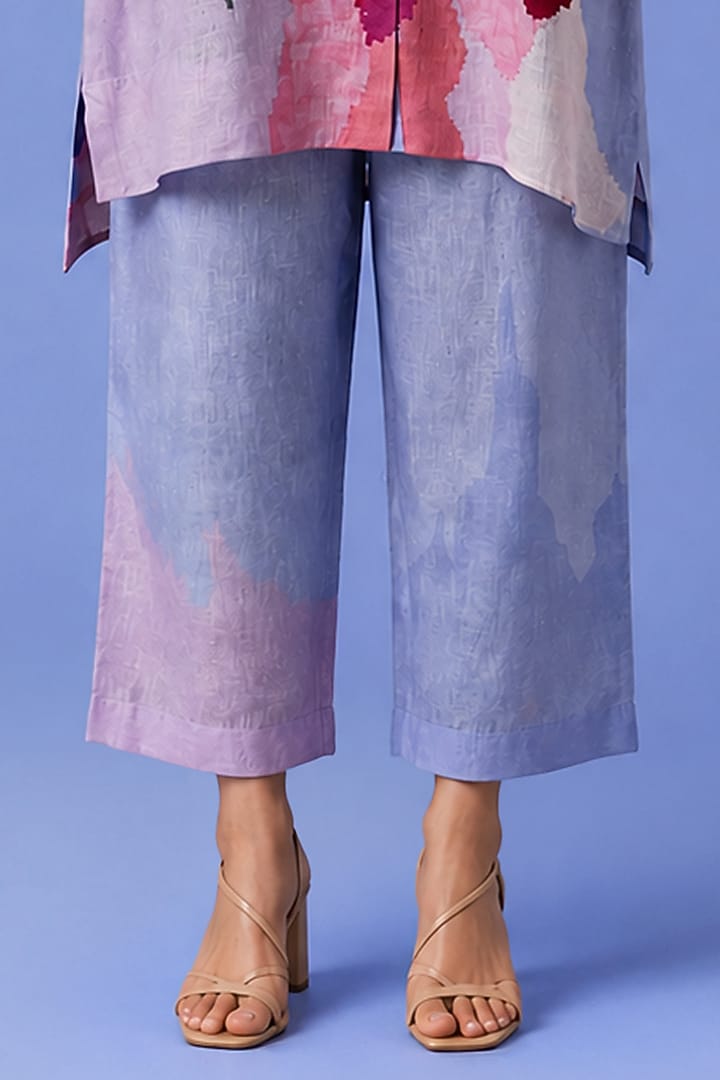Powder Blue Korean Linen Abstract Floral Printed Kurta Set by CLOS at Pernia's Pop Up Shop