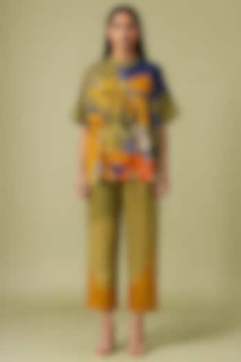 Mustard Olive Korean Linen Abstract Printed Co-Ord Set by CLOS at Pernia's Pop Up Shop