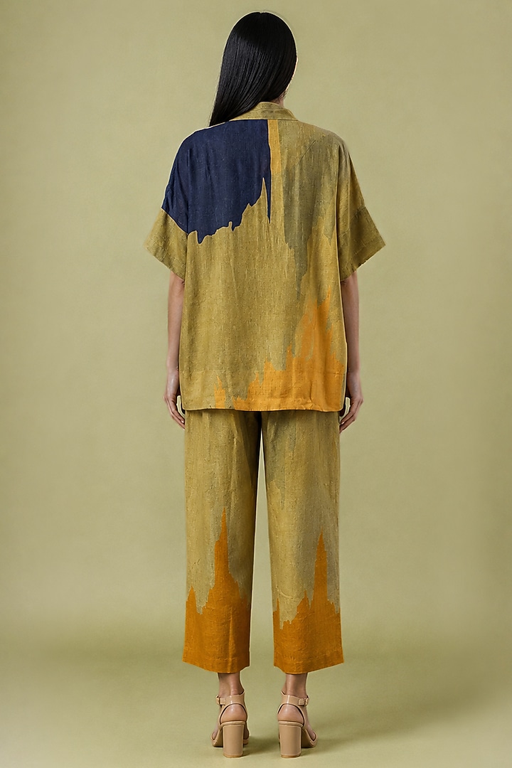 Mustard Olive Korean Linen Abstract Printed Co-Ord Set by CLOS at Pernia's Pop Up Shop