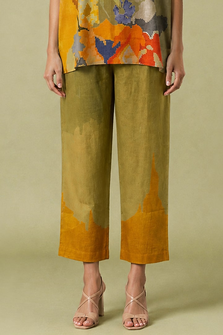 Mustard Olive Korean Linen Abstract Printed Co-Ord Set by CLOS at Pernia's Pop Up Shop