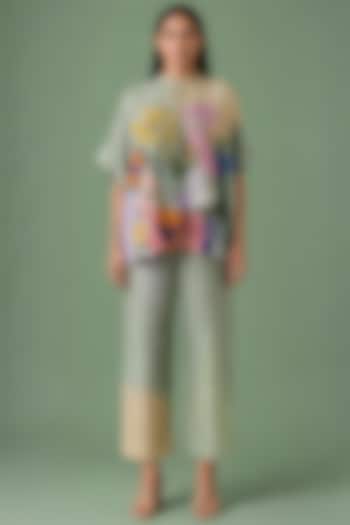 Sage Olive Korean Linen Abstract Printed Co-Ord Set by CLOS at Pernia's Pop Up Shop
