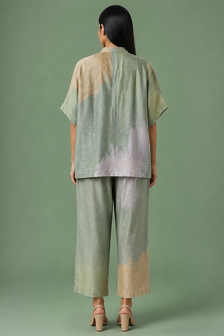Sage Olive Korean Linen Abstract Printed Co-Ord Set by CLOS at Pernia's Pop Up Shop