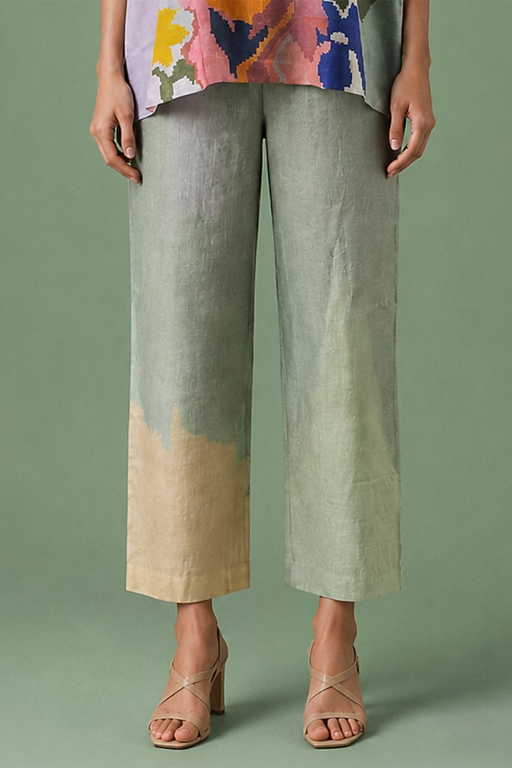 Sage Olive Korean Linen Abstract Printed Co-Ord Set by CLOS at Pernia's Pop Up Shop