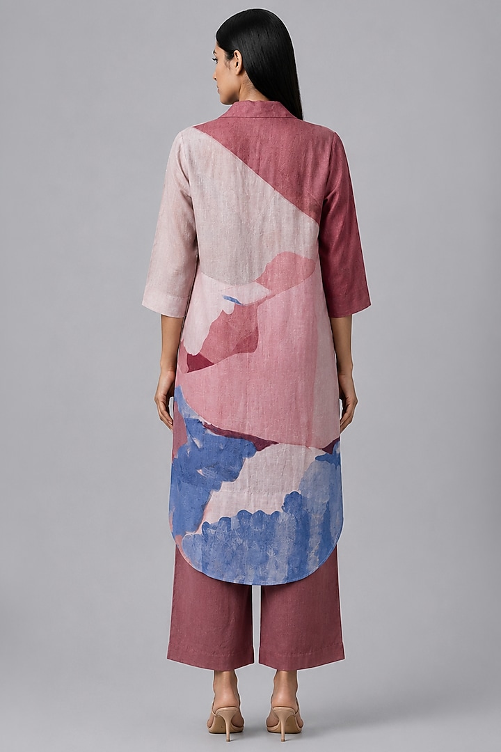 Dusty Berry Korean Linen Vela Printed Kurta Set by CLOS at Pernia's Pop Up Shop