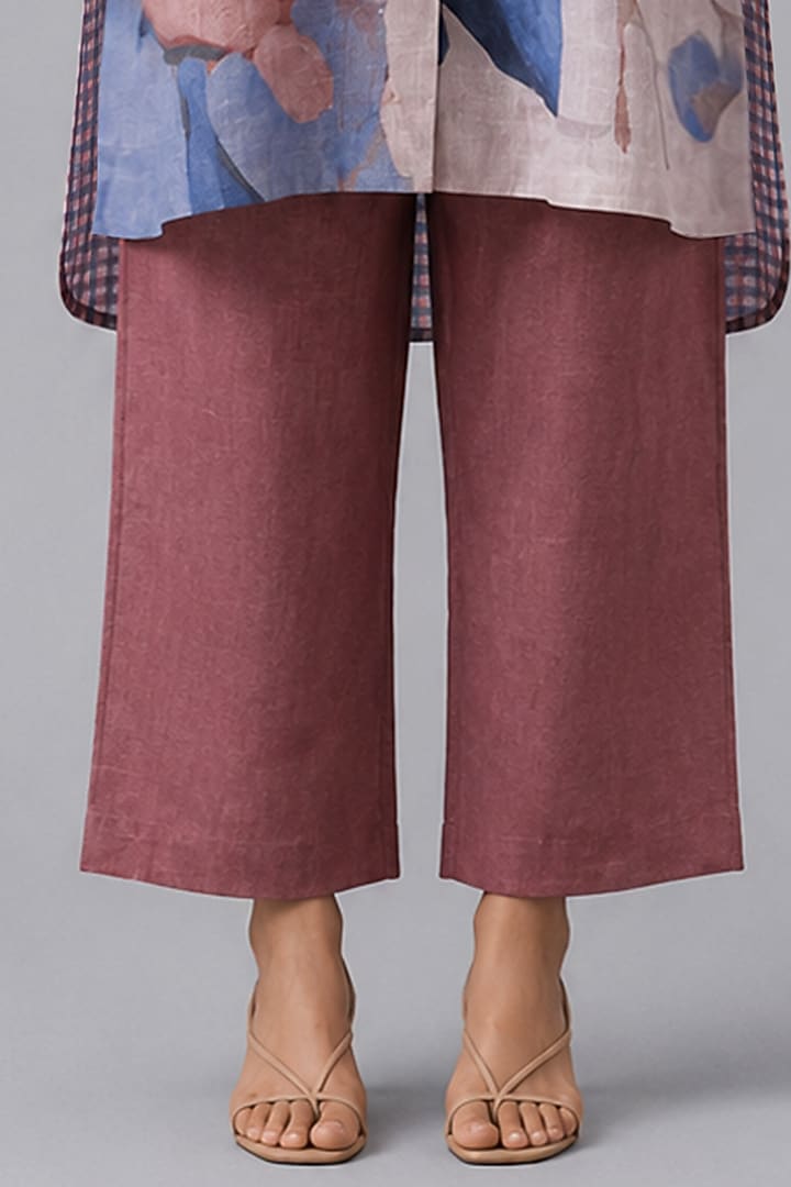 Dusty Berry Korean Linen Vela Printed Kurta Set by CLOS at Pernia's Pop Up Shop