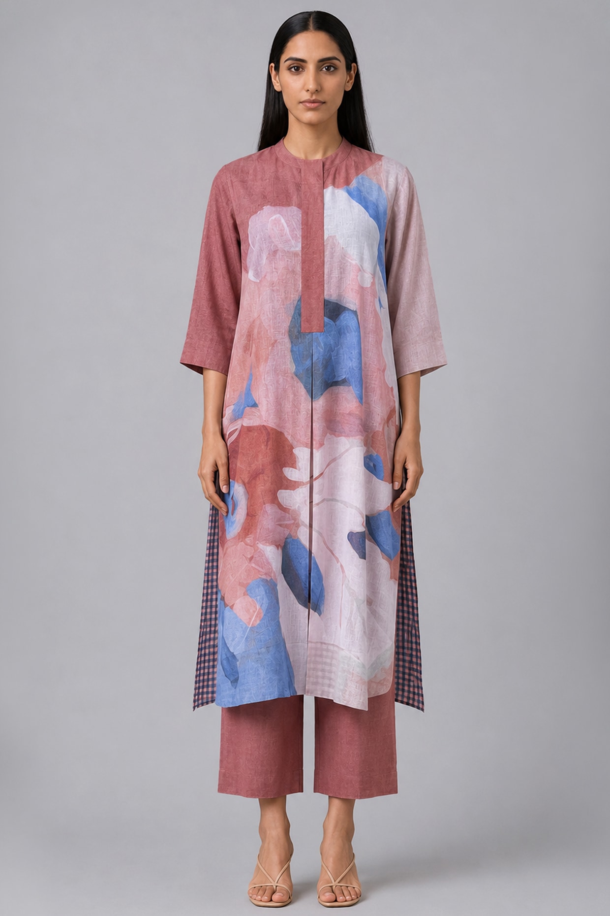 CLOS Dusty Berry Korean Linen Vela Printed Kurta Set