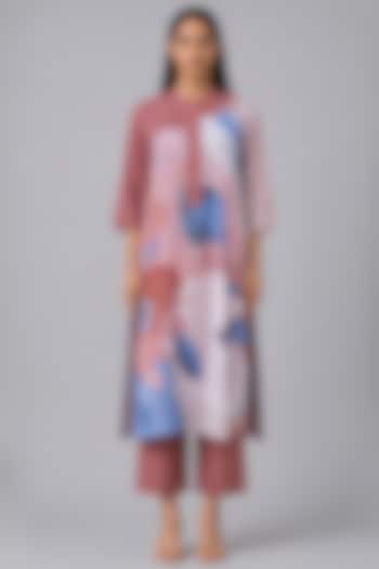Dusty Berry Korean Linen Vela Printed Kurta Set by CLOS at Pernia's Pop Up Shop