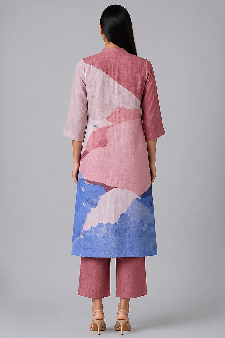 Dusty Berry Korean Linen Vela Printed Kurta Set by CLOS at Pernia's Pop Up Shop