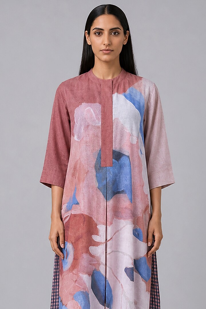 Dusty Berry Korean Linen Vela Printed Kurta Set by CLOS at Pernia's Pop Up Shop