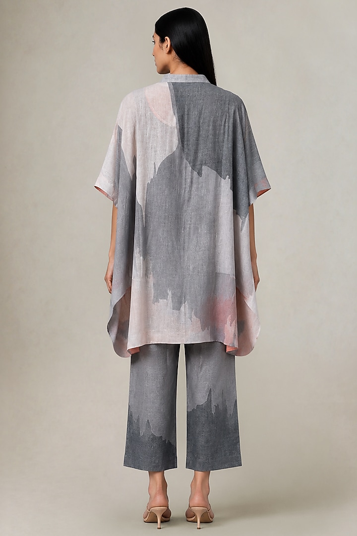Slate Ivory Korean Linen Abstract Ikat Printed Co-Ord Set by CLOS at Pernia's Pop Up Shop