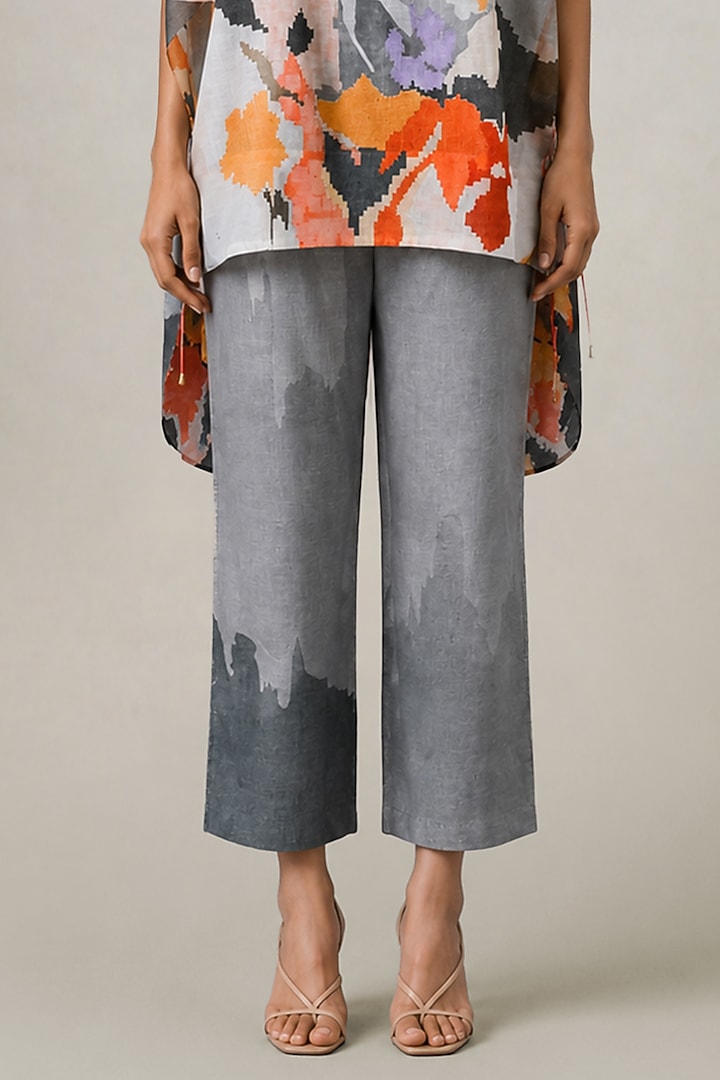 Slate Ivory Korean Linen Abstract Ikat Printed Co-Ord Set by CLOS at Pernia's Pop Up Shop