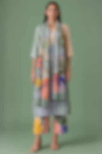 Sage Olive Korean Linen Floral Printed Kurta Set by CLOS at Pernia's Pop Up Shop