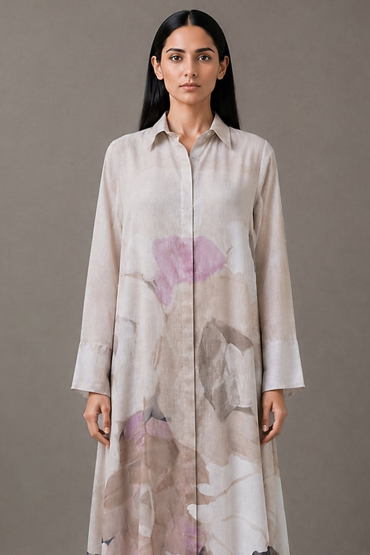 Pearl Ivory Korean Linen Floral Printed Vacation Dress by CLOS at Pernia's Pop Up Shop